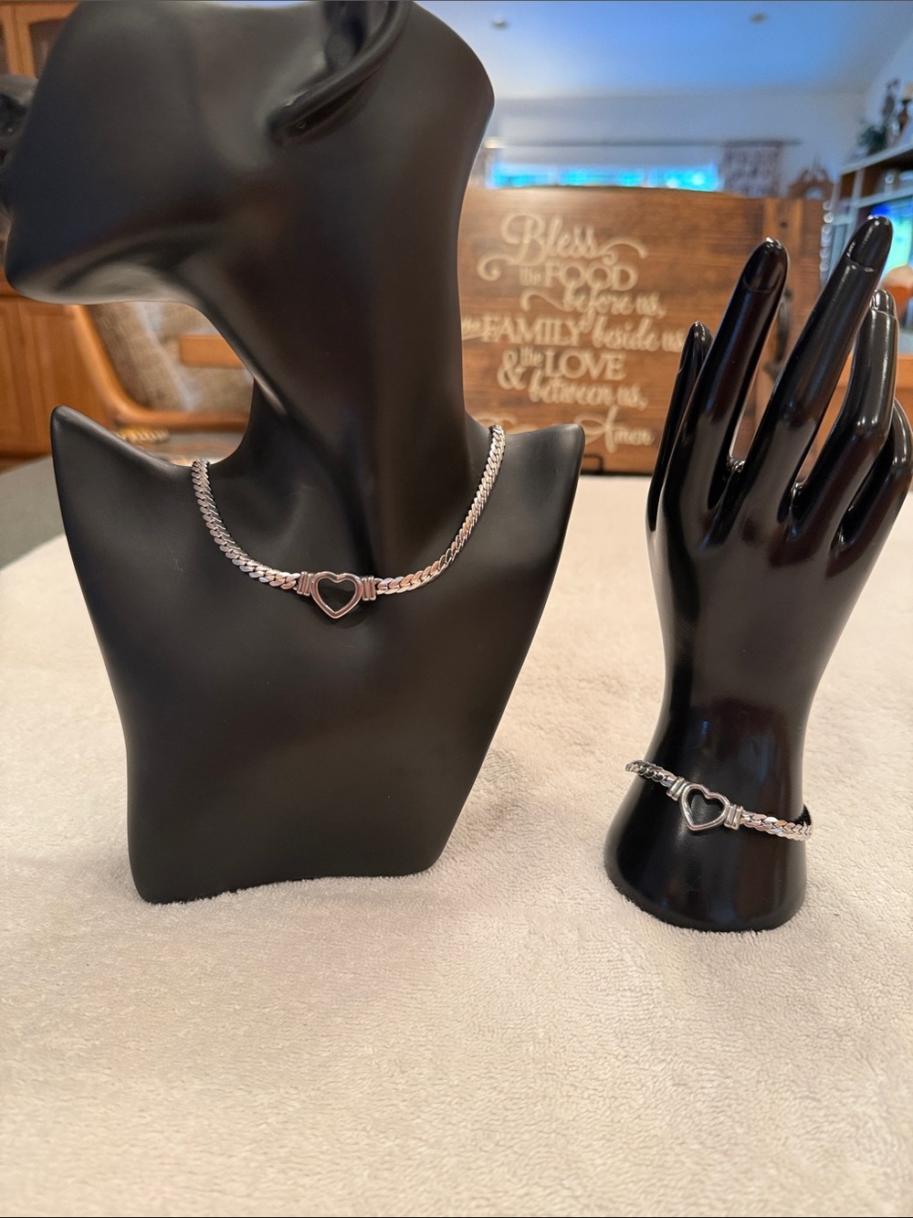 Silver Heart Chain Necklace and Bracelet Set
